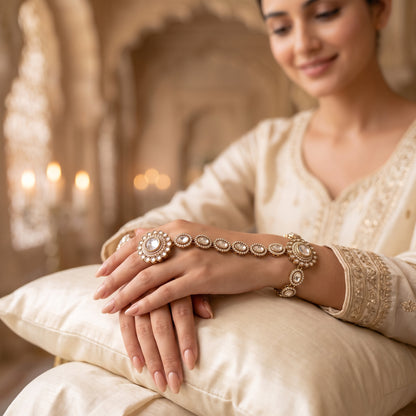 Mirana Premium Kundan Haathphool - Golden (Pair)