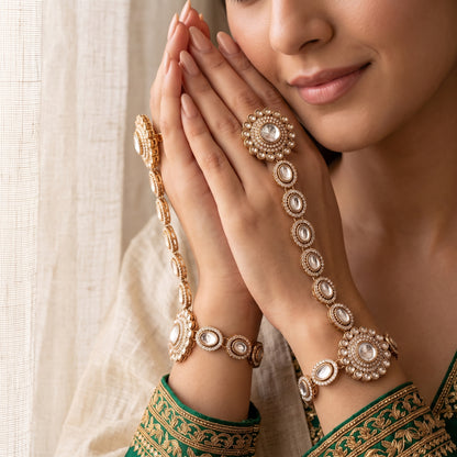 Mirana Premium Kundan Haathphool - Golden (Pair)
