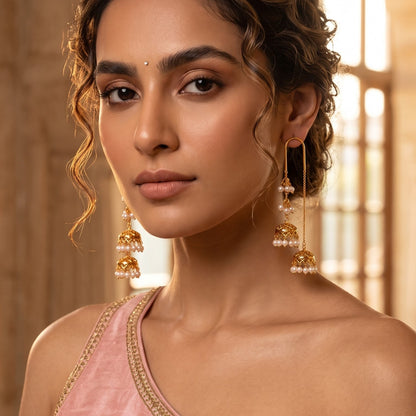 Isha Premium Kashmiri Brass Dangler Jhumka Earrings - Golden