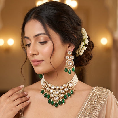 Emerald Green Sarahna Uncut Kundan Necklace Set