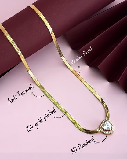 Elira 18K Gold Plated(Anti-Tarnish) Snake Chain with Heart Gold AD Pendant