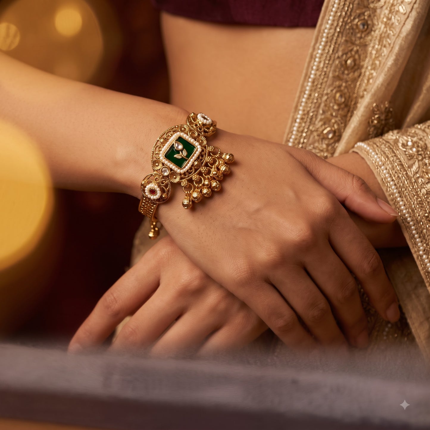 Green Vandana Kashmiri Ghungroo Adjustable Bracelet