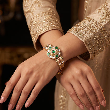 Green Farukh Kashmiri Kundan Adjustable Bracelet