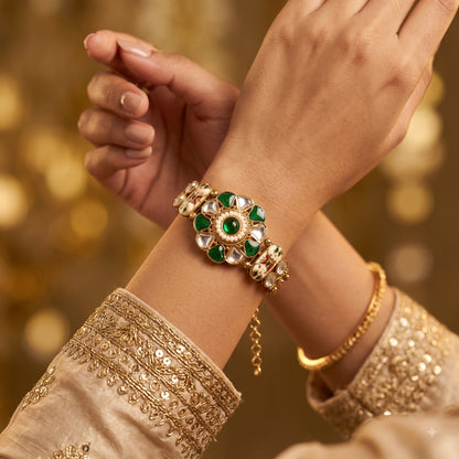 Green Farukh Kashmiri Kundan Adjustable Bracelet