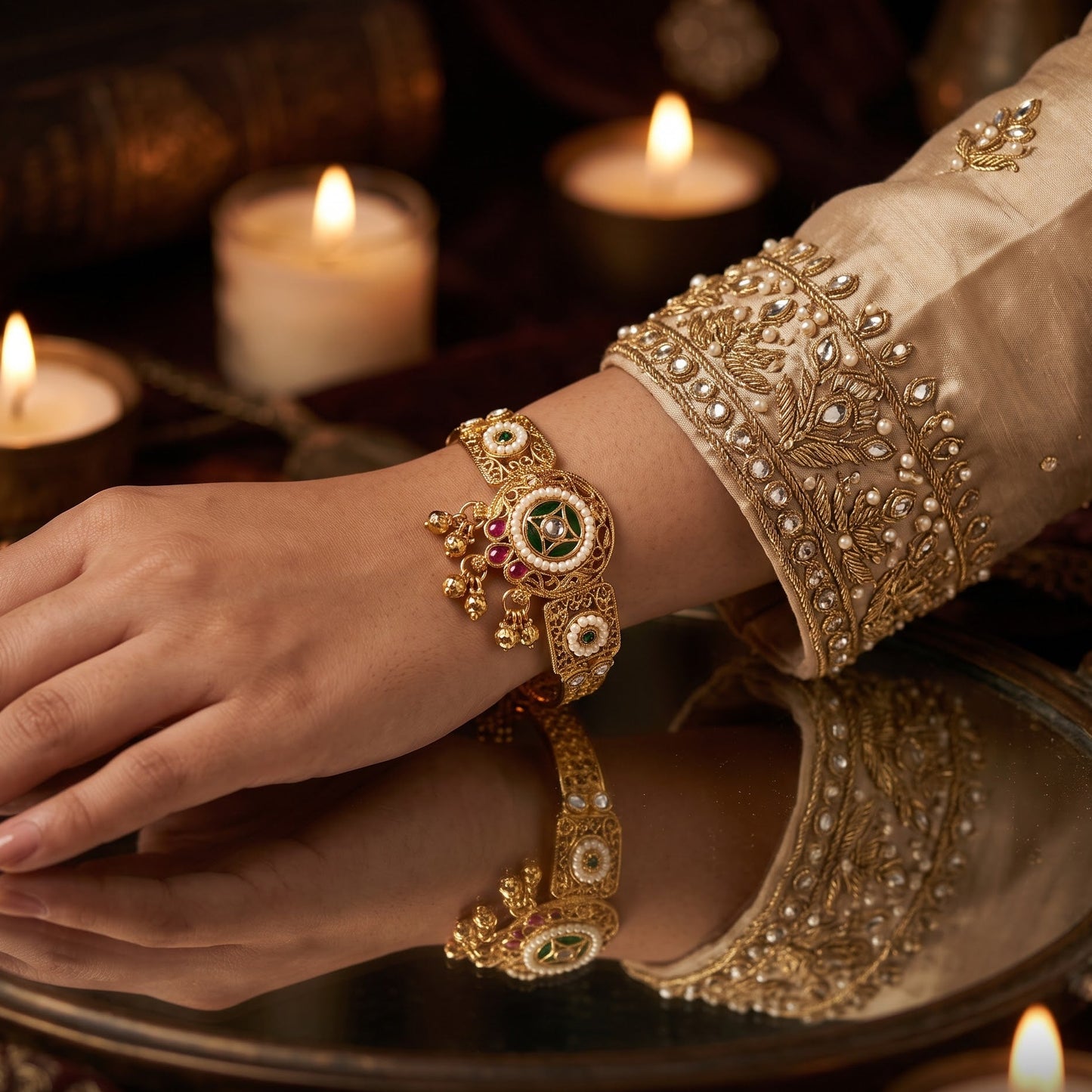 Green Sanaya Kashmiri Ghungroo Adjustable Bracelet
