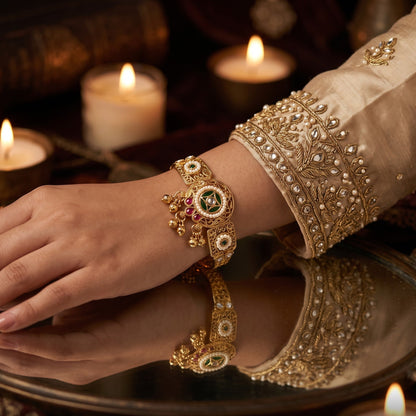 Green Sanaya Kashmiri Ghungroo Adjustable Bracelet