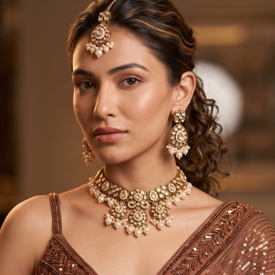 Golden Pallavi Kundan Choker Necklace Set