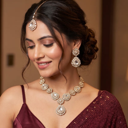 Golden Tanvi Polki Look Alike Designer Kundan Necklace Set