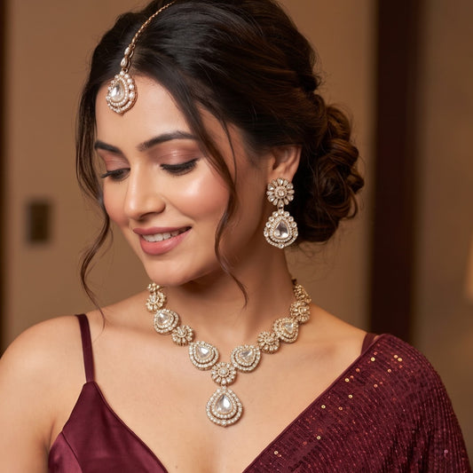 Golden Tanvi Polki Look Alike Designer Kundan Necklace Set