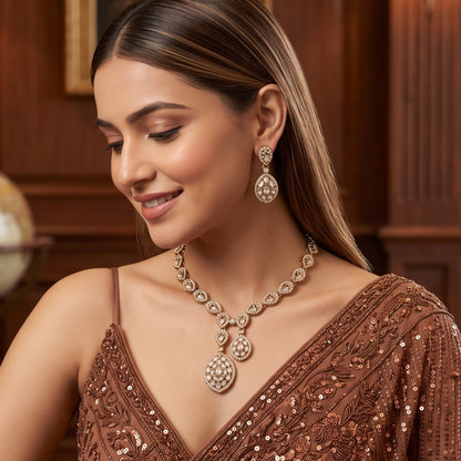 Golden Dhrishya Kundan Necklace Set