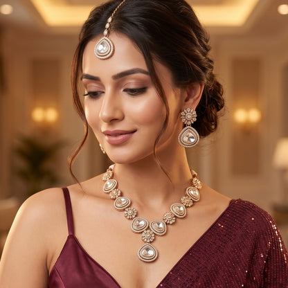 Golden Yuvika Polki Look Alike Designer Kundan Necklace Set