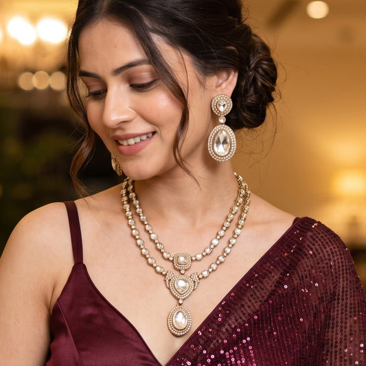 Golden Veronica Double Layer Polki Look Alike Necklace set