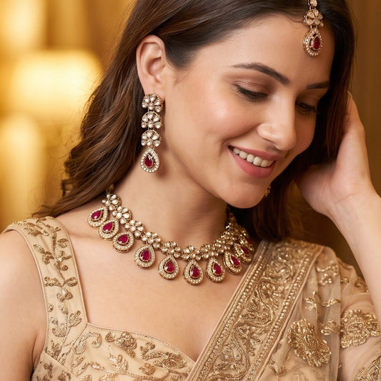 Pink Snigdha Kundan Choker Necklace Set