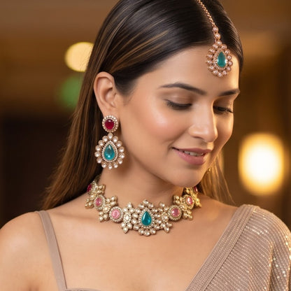 Israt Kundan Necklace Set - Multi