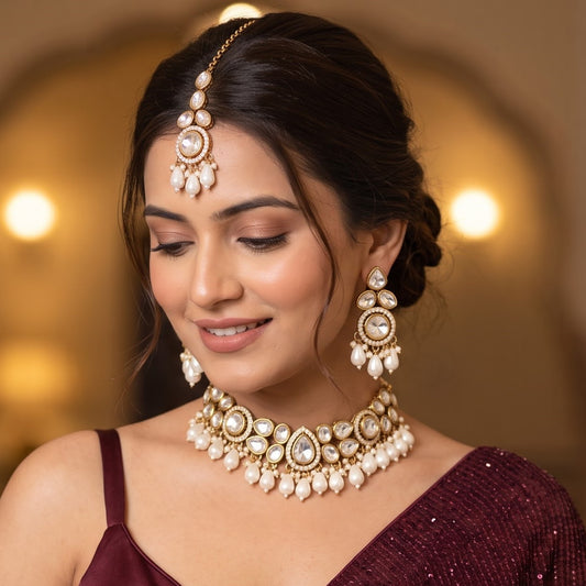 Golden Sai Premium Kundan Necklace Set