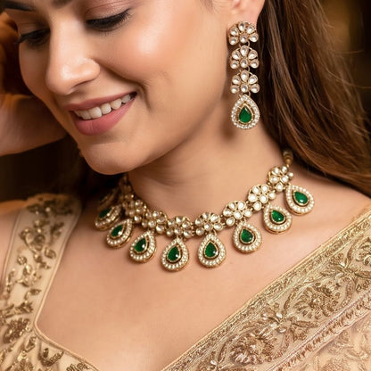 Emerald Green Snigdha Kundan Choker Necklace Set