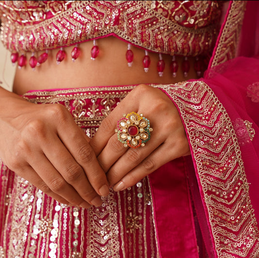 Aaradhya Jadau Adjustable Ring- Multi
