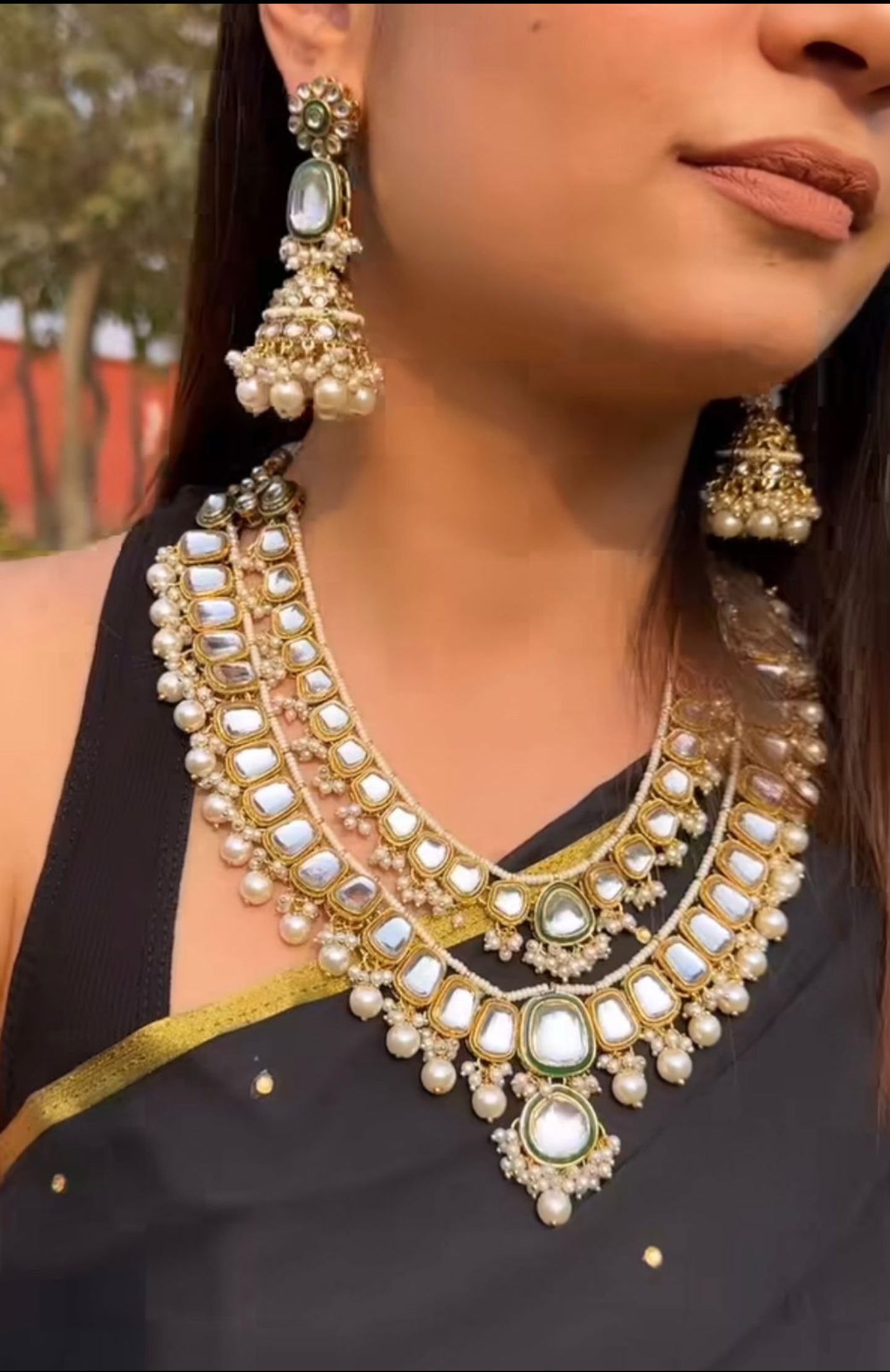 Deep Double layer Kundan Necklace Set