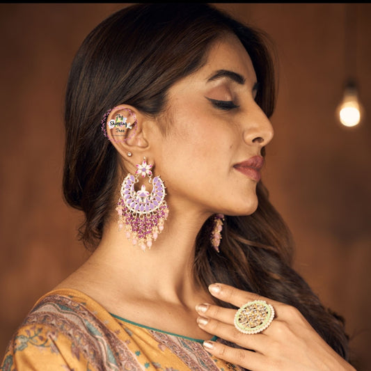 Reet Meenakari Crystal Chandbali Earrings - Purple