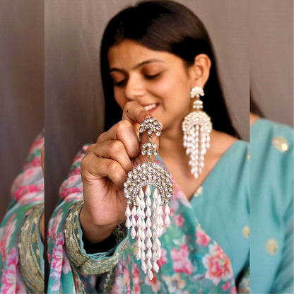 Pashmeena Uncut Kundan Chandbali Earrings