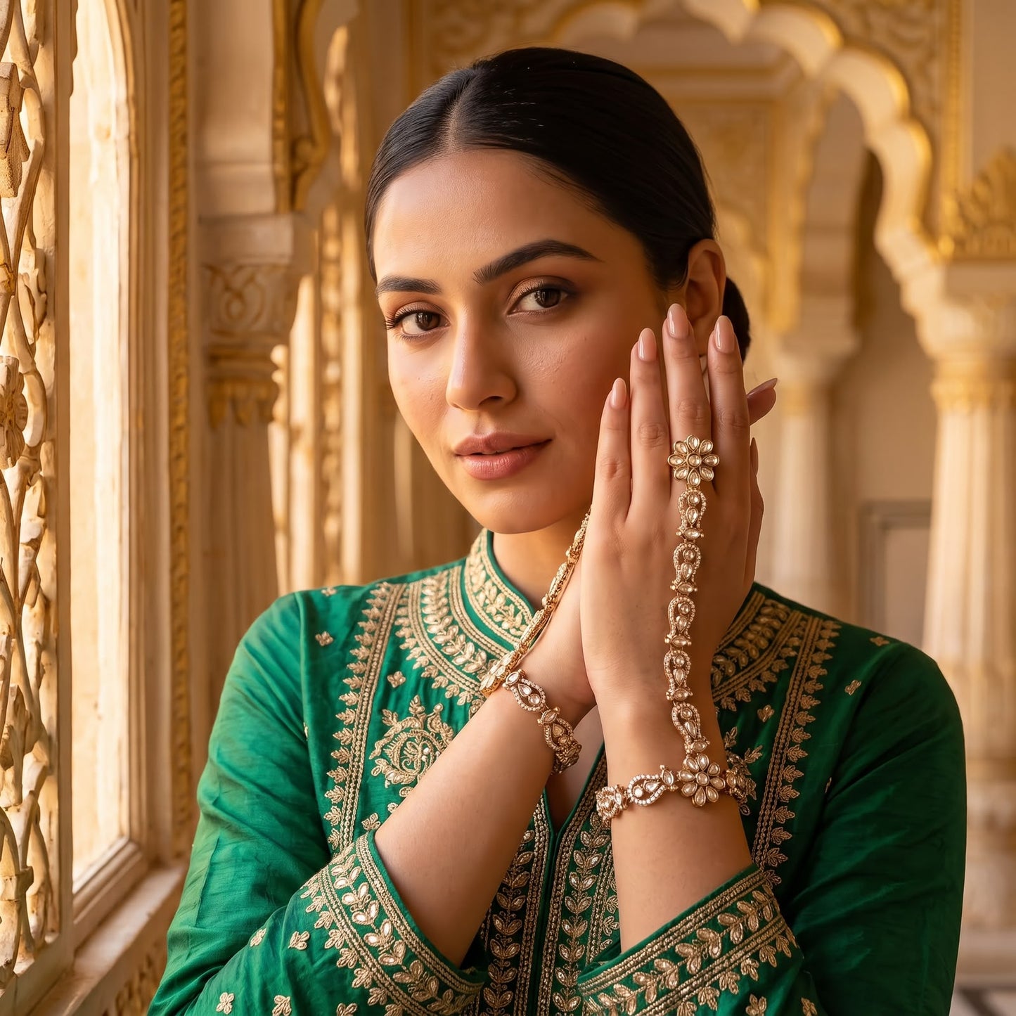 Kasmira Premium Kundan Haathphool - Golden (Pair)