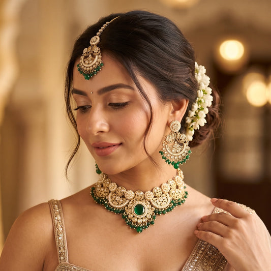 Green Hridya Premium Kundan Necklace Set