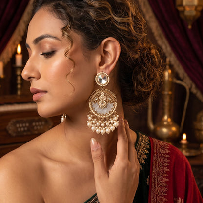 Golden Pallavi MOP Pearl Meenakari Chandbali Earrings