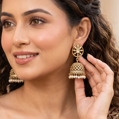 Golden Aneha Cutwork Jhumka Earrings