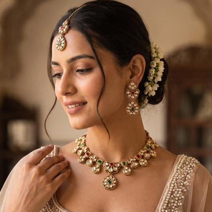 Pink & Green Suzanne Kundan Necklace Set