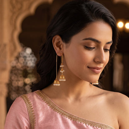 Isha Premium Kashmiri Brass Dangler Jhumka Earrings - Golden