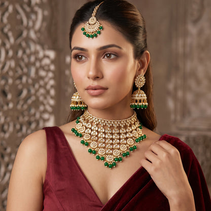 Shameena Premium Kundan Necklace Set - Green