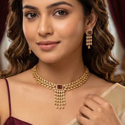 Samyukta Temple AD Necklace Set - Ruby