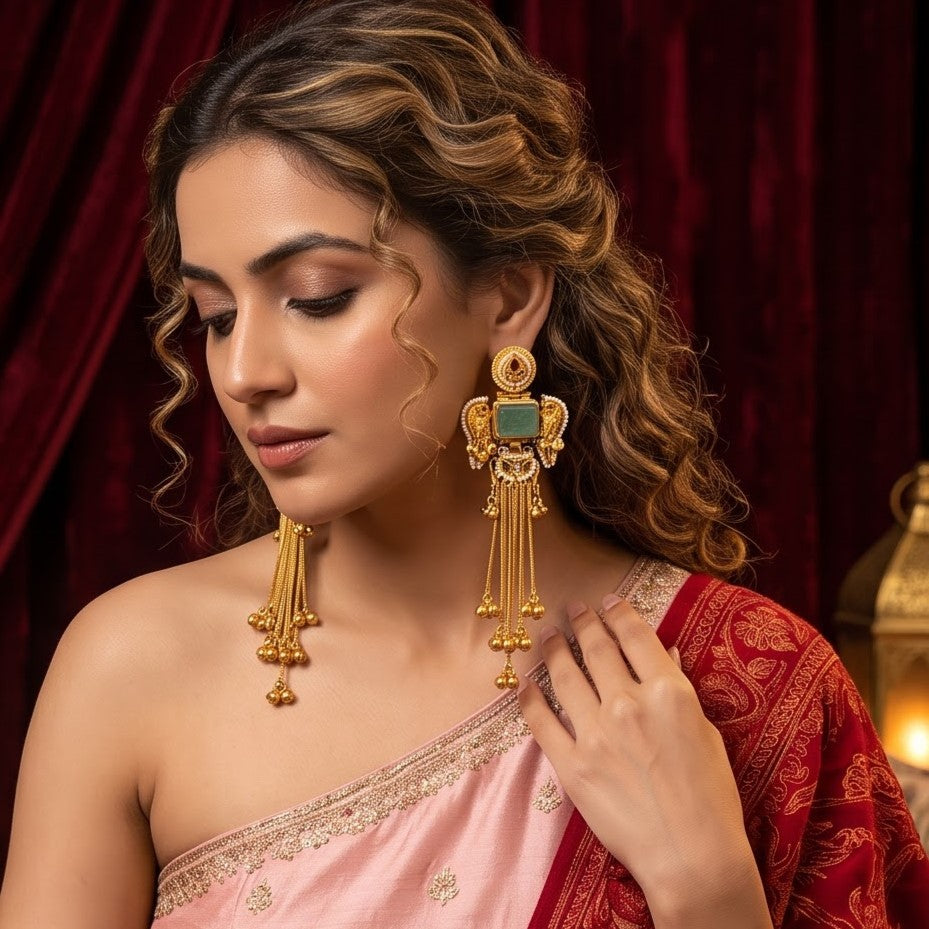 Jagreeti Kashmiri Brass Dejhoor Ghungroo Earrings - Pastel Green
