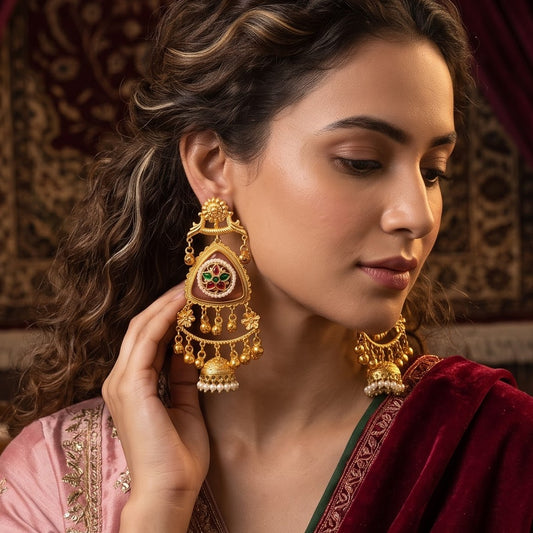 Varunisha Premium Kashmiri Brass Dejhoor Earrings - Pastel Pink
