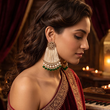 Green Nikhat Kundan Pearl Chandbali Earrings