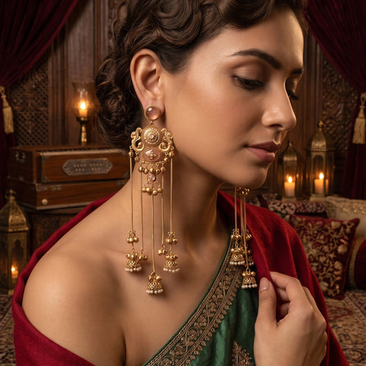 Chaya Premium Kashmiri Matte Polish Ghungroo Earrings - Pastel Pink