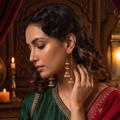 Isha Premium Kashmiri Brass Dangler Jhumka Earrings - Golden