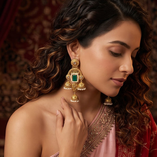 Maitri Premium Kashmiri Jhumka Earrings - Pastel Green