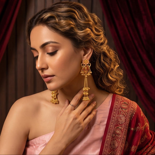 Suhani Kashmiri Brass Dejhoor Ghungroo Earrings - Pastel Pink