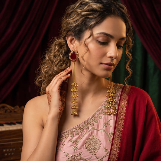 Oshin Kashmiri Dehjoor Ghunghroo Earrings - Maroon
