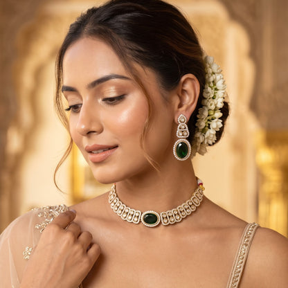 Green Angel Wings Designer Zircone Necklace Set