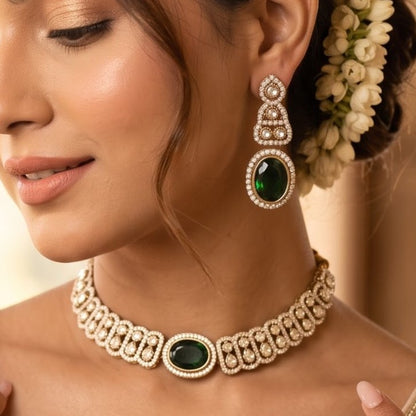 Green Angel Wings Designer Zircone Necklace Set