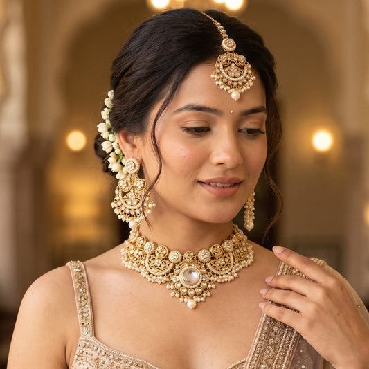 Golden Hridya Premium Kundan Necklace Set