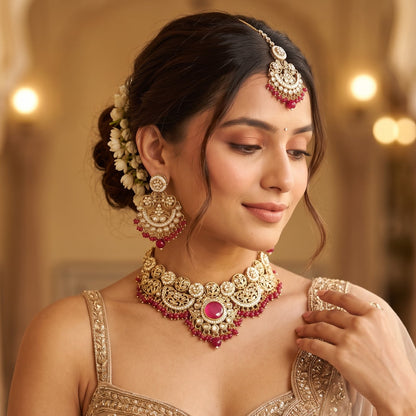 Pink Hridya Premium Kundan Necklace Set