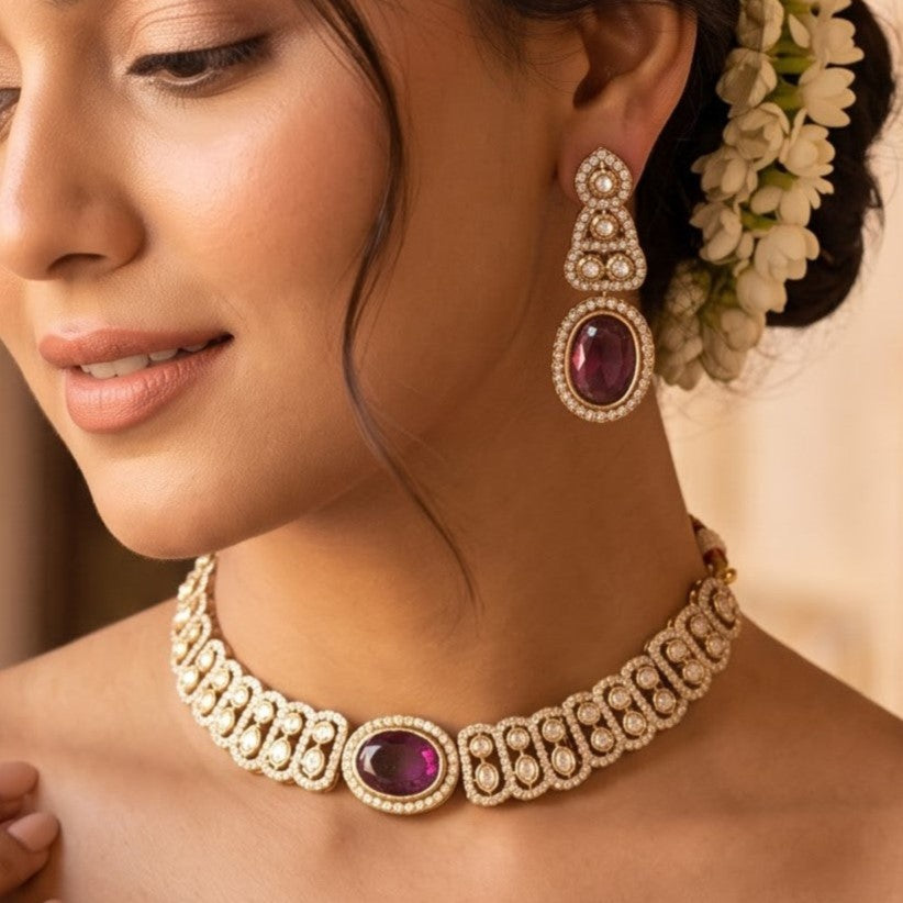 Wine Angel Wings Designer Zircone Necklace Set