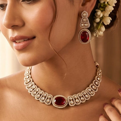 Maroon Angel Wings Designer Zircone Necklace Set