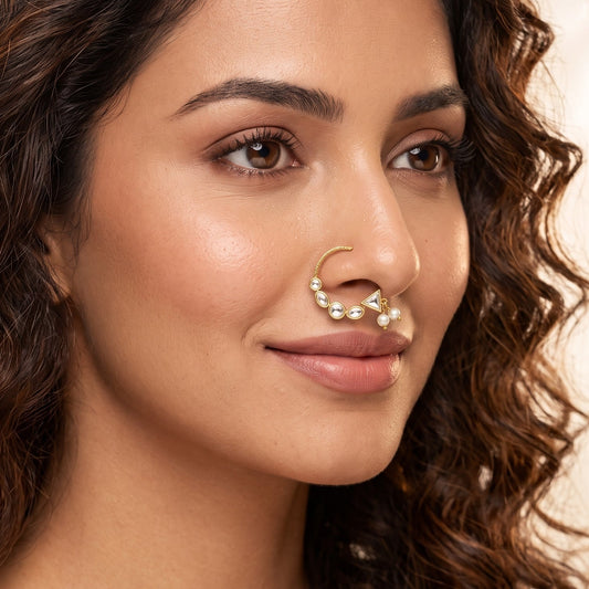 Shreya Kundan Nose Clip/Nath - Golden