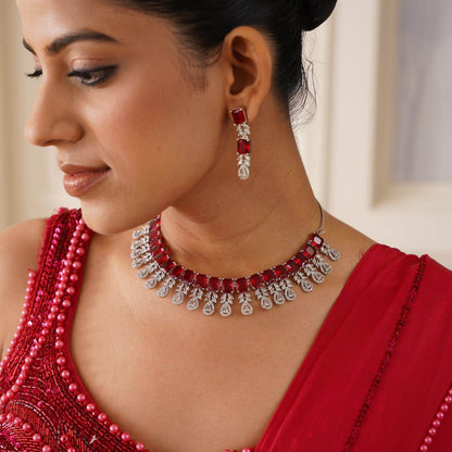 Sophine American Diamond Necklace Set - Maroon