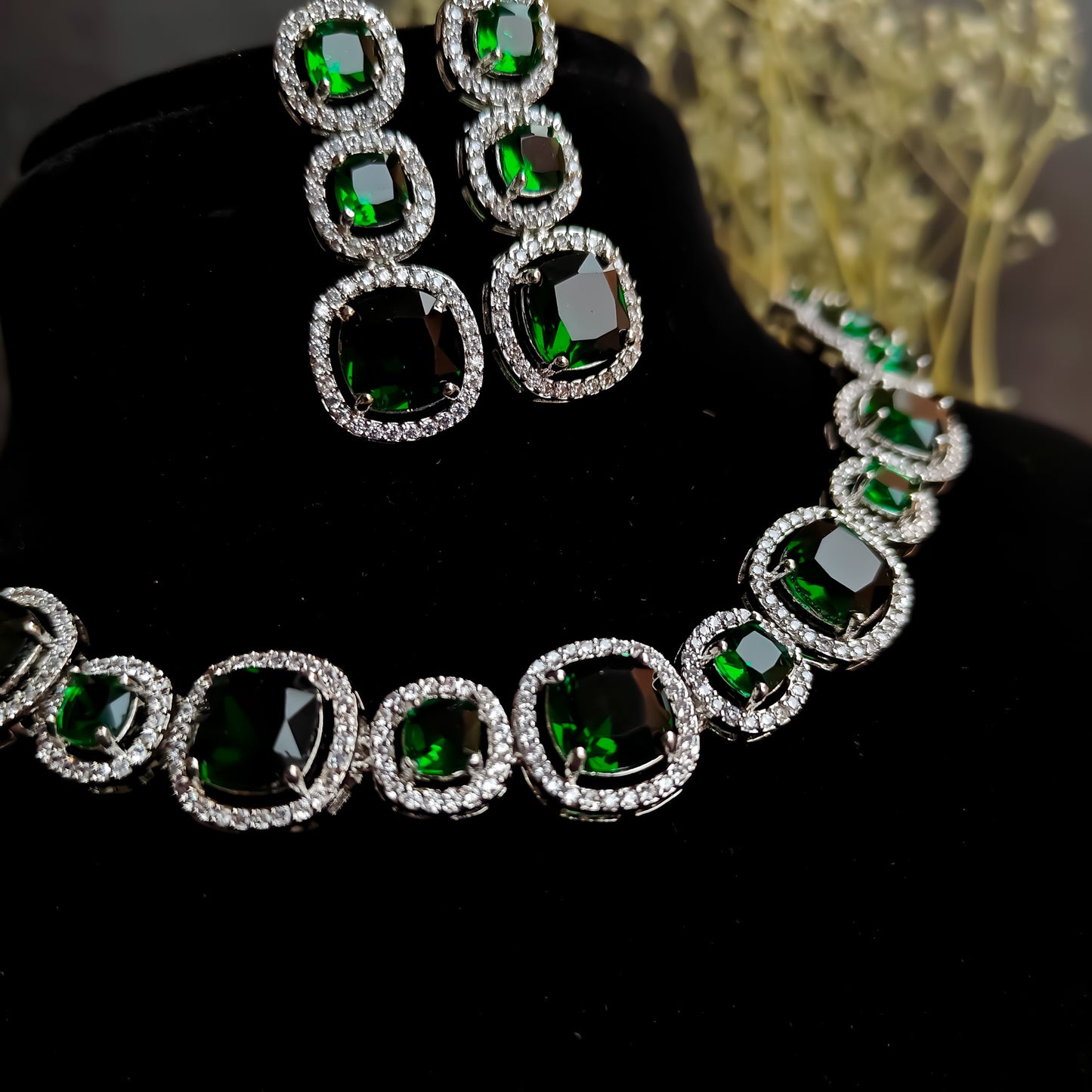 Rhea AD Necklace Set - Emerald Green