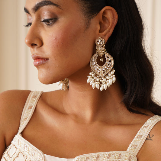 Jasmine Jadau Chandbali Earrings - Golden